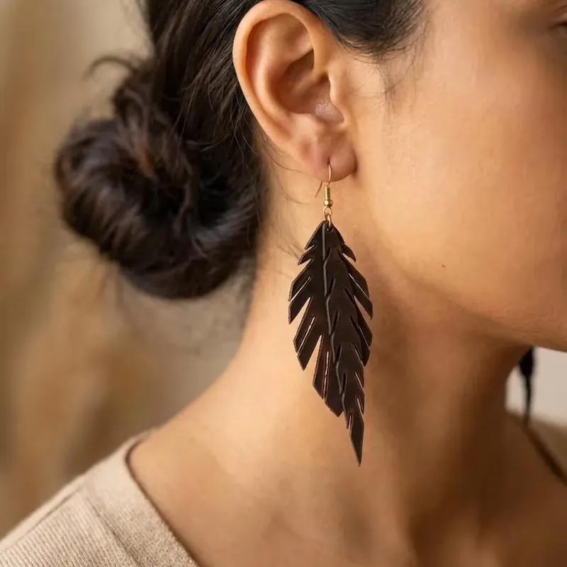 il_794xN.7803087351_kqk1 Leather Leaf Drop Earrings - Image 1